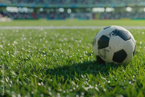 Pixel Perfect Picture of CloseUp of Soccer Ball on Grass After Game in Crowded Stadium