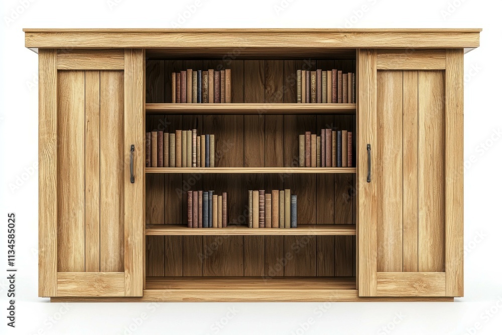 Stylish sliding door bookshelf displayed on isolated white background Stylish sliding door bookshelf displayed on isolated white background