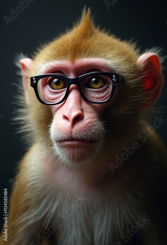 Macaque with glasses. Close-up portrait of a macaque. A character for advertising and marketing. Humorous character for graphic design photo