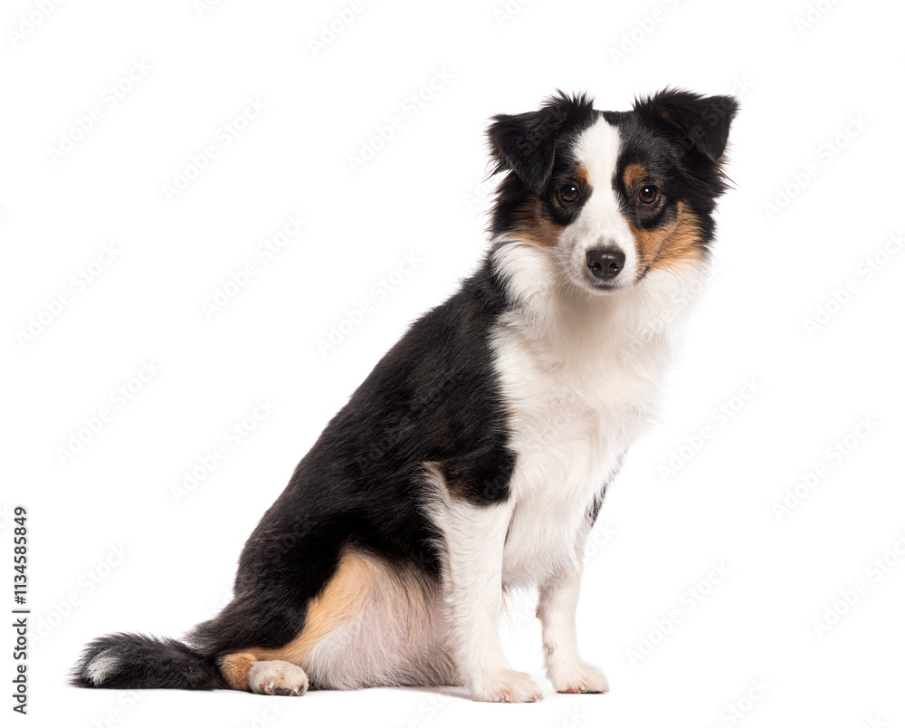 Miniature australian shepherd sitting on white background Miniature australian shepherd sitting on white background