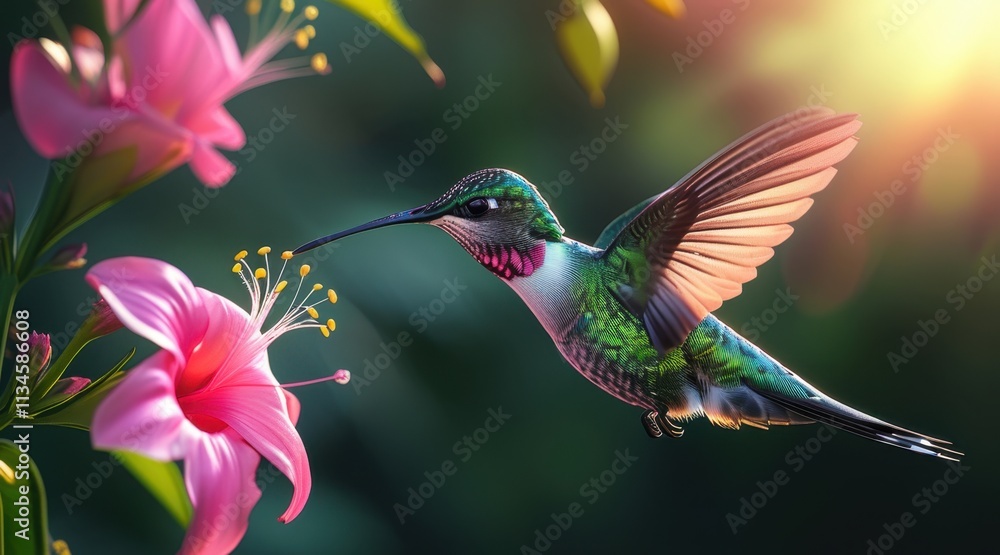 Fototapeta premium Hummingbird and Exotic Flower