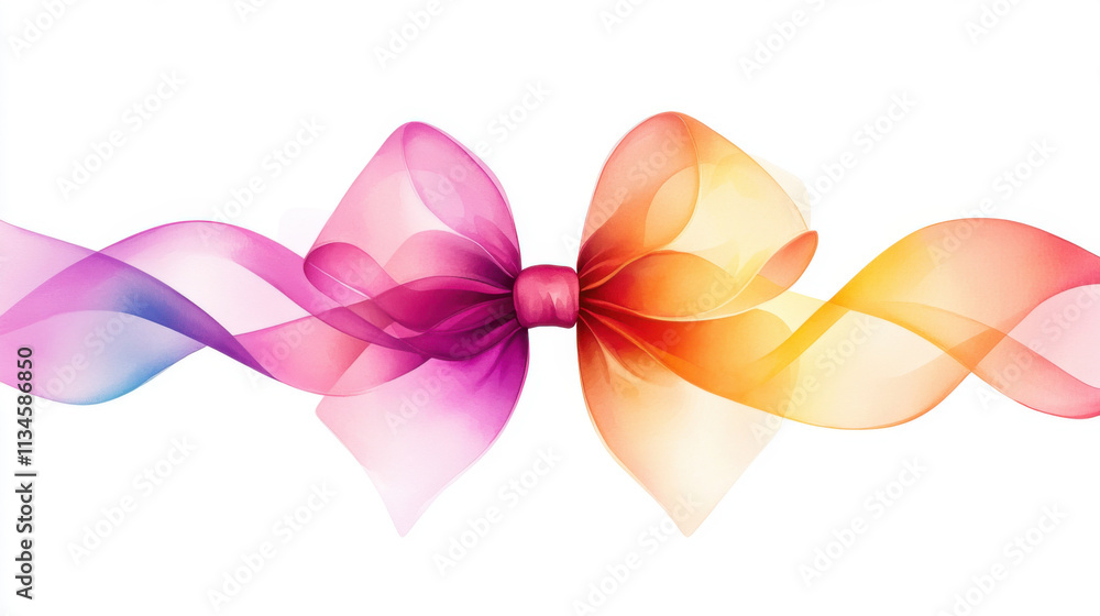 Elegant watercolor ribbon with twist and loops in vibrant colors Elegant watercolor ribbon with twist and loops in vibrant colors