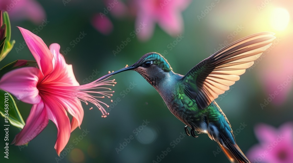 Naklejka premium Hummingbird and Exotic Flower