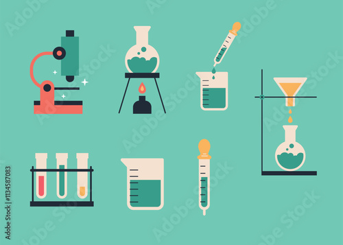 a series of images. science experiment tools.