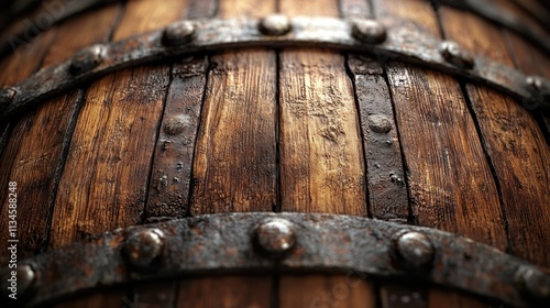 Wallpaper Mural A close-up view of a wooden barrel with metal bands, showcasing rustic craftsmanship. Torontodigital.ca