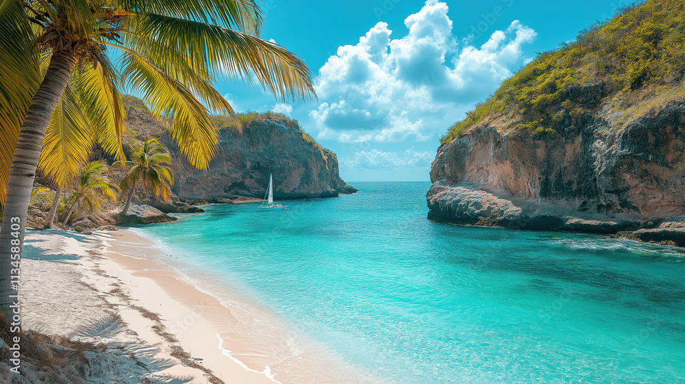 Obraz premium Stunning Palm Beach on Guadalupe Island in the Caribbean, a True Tropical Paradise