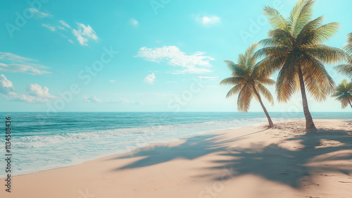 Serene Idyllic Tropical Sand Beach with Palm Trees for a Perfect Escape