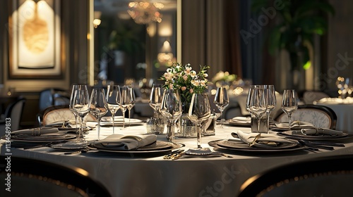 Elegant Dinner Table Set with Round Banquet Seating