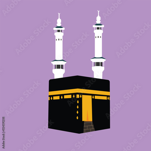 Kabah Hajj Umrah mecca flat vector illustration