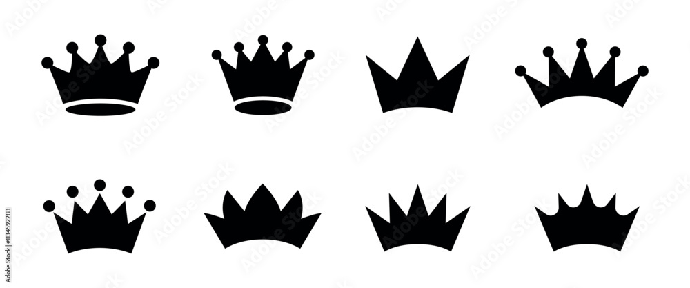 Set of gold crown icon silhouette and Logo Design, Collection of crown vector illustration. Set of gold crown icon silhouette and Logo Design, Collection of crown vector illustration.