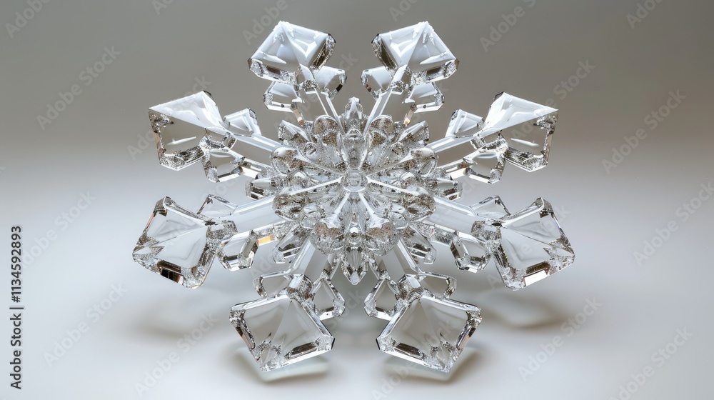 A detailed, crystal-like snowflake design showcasing intricate geometric patterns. A detailed, crystal-like snowflake design showcasing intricate geometric patterns.