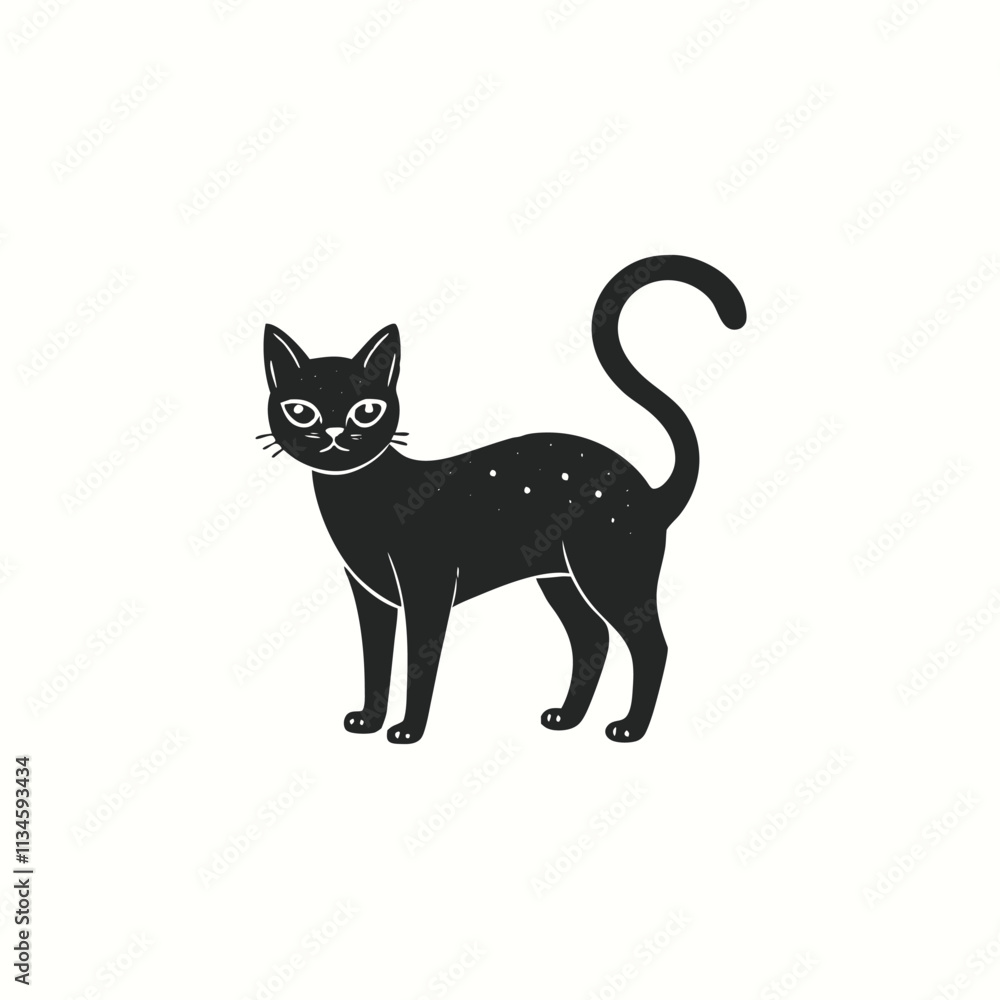 This simple and elegant black cat silhouette is perfect for a variety of uses, from logos and branding on a white background This simple and elegant black cat silhouette is perfect for a variety of uses, from logos and branding on a white background