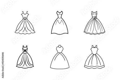 wedding dress line art vector illustration