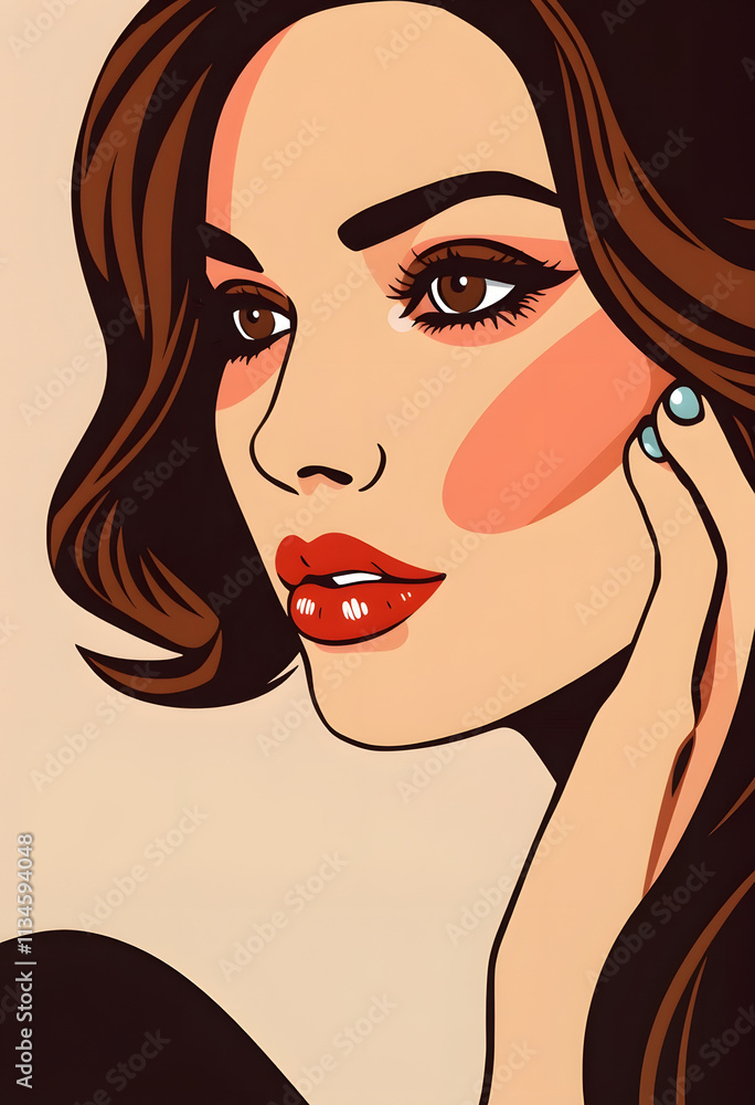 Closeup portrait of an elegant, brunette lady, flat papercut style, with white tones Closeup portrait of an elegant, brunette lady, flat papercut style, with white tones