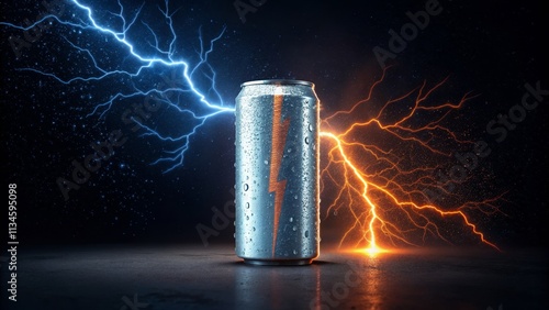 Energy Drink Can 3D Render, Lightning, Power, Cold, Energy Drink, Advertising Energy drink, advertising campaign photo