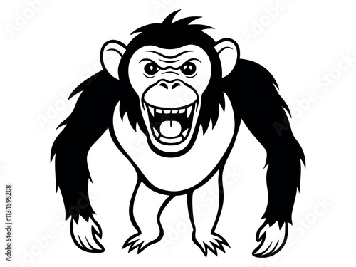 Capuchin monkey vector silhouette on white background. A gibbon on a white background. Wild Animals. Monkey silhouettes isolated. Capuchin monkey and chimpanzee hanging.