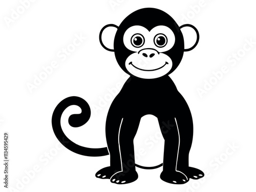 Capuchin monkey vector silhouette on white background. A gibbon on a white background. Wild Animals. Monkey silhouettes isolated. Capuchin monkey and chimpanzee hanging.