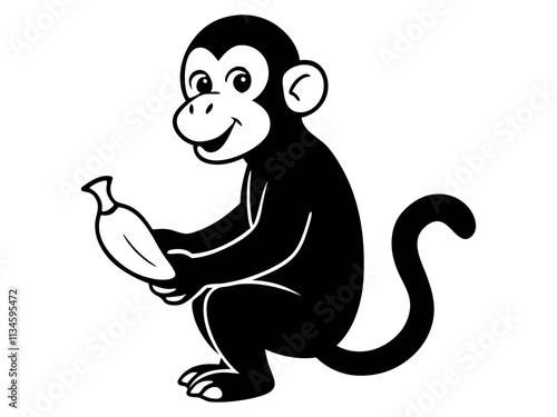 Capuchin monkey vector silhouette on white background. A gibbon on a white background. Wild Animals. Monkey silhouettes isolated. Capuchin monkey and chimpanzee hanging.