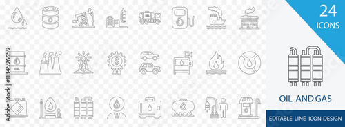 Oil and Gas modern icon set. CONTAINING pipeline,  petroleum, OIL BARREL, GAS STATION, FRACKING, GAS PUMP and more stroke icons