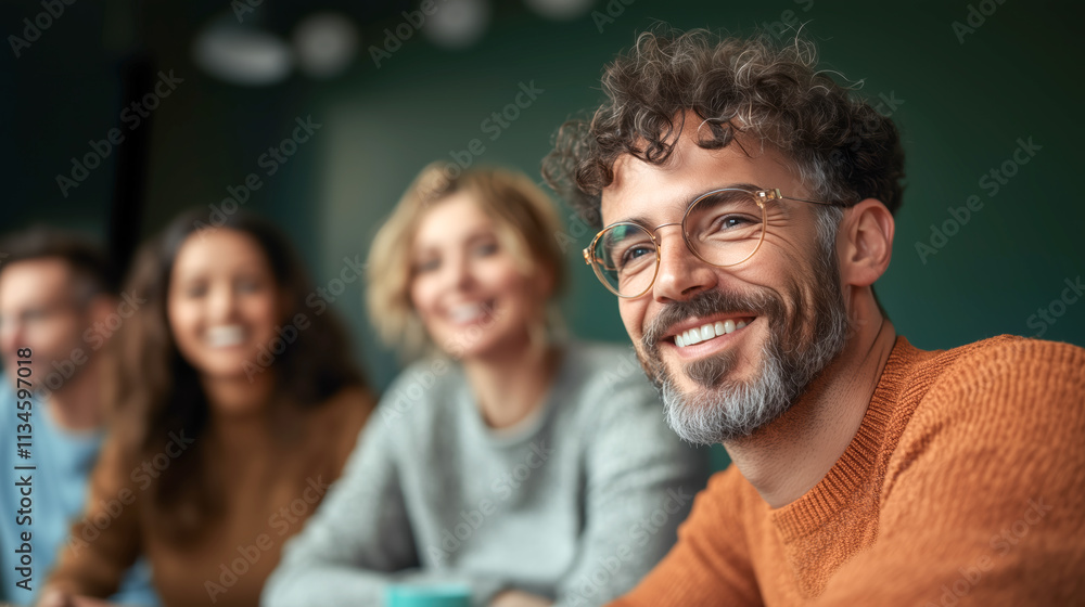 Obraz premium Group of friends sharing smiles in a cozy indoor setting