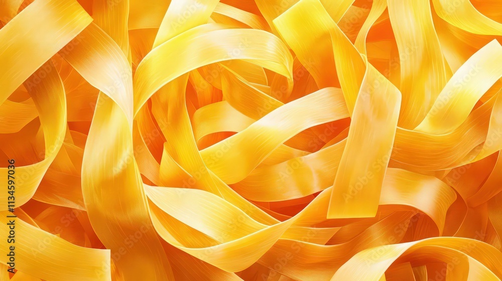 Geometric pasta noodle pattern in a vibrant, swirling arrangement, with interlaced spaghetti-like shapes creating a flowing, dynamic texture in shades of golden yellow and light brown Geometric pasta noodle pattern in a vibrant, swirling arrangement, with interlaced spaghetti-like shapes creating a flowing, dynamic texture in shades of golden yellow and light brown