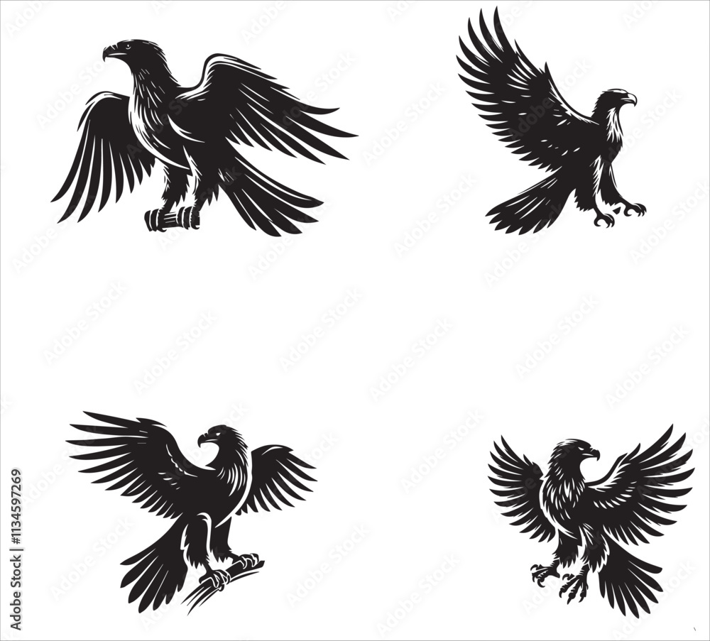 Black Eagle Vector Illustration – Majestic and Powerful Bird Design Black Eagle Vector Illustration – Majestic and Powerful Bird Design