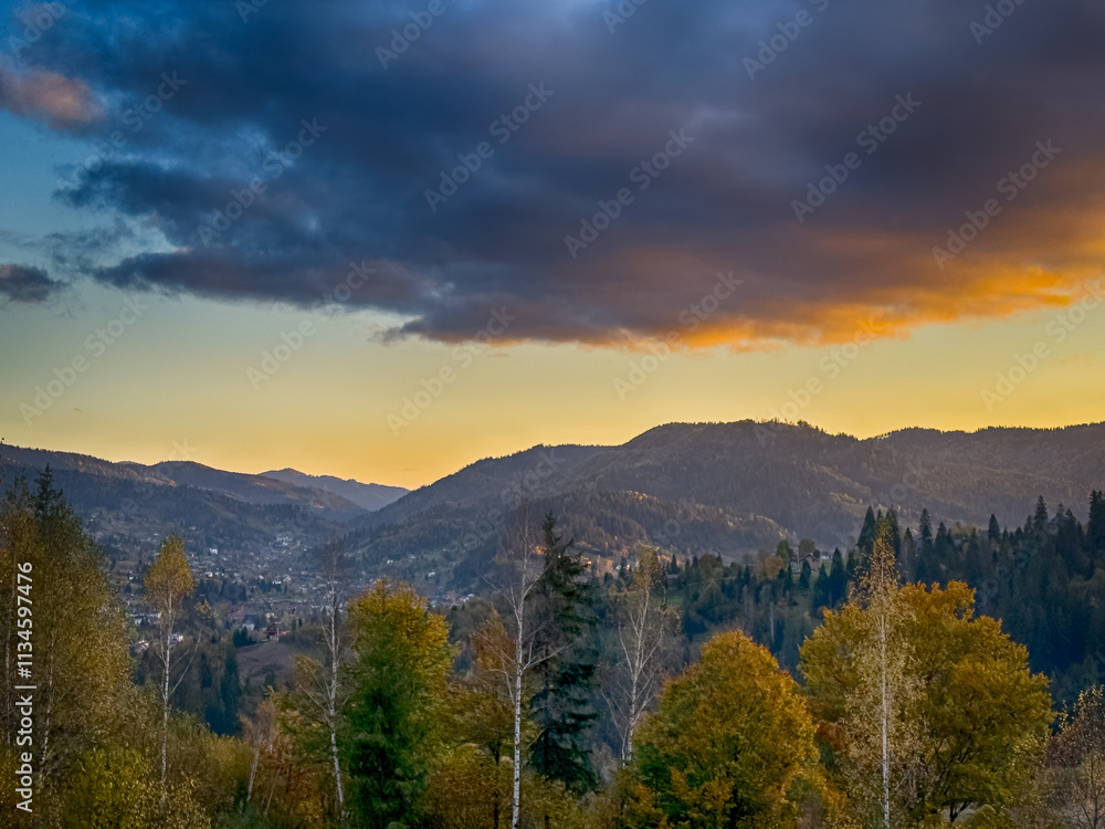 The landscape of Carpathian Mountains in the sunny weather. Perfect weather condition in the autumn season The landscape of Carpathian Mountains in the sunny weather. Perfect weather condition in the autumn season