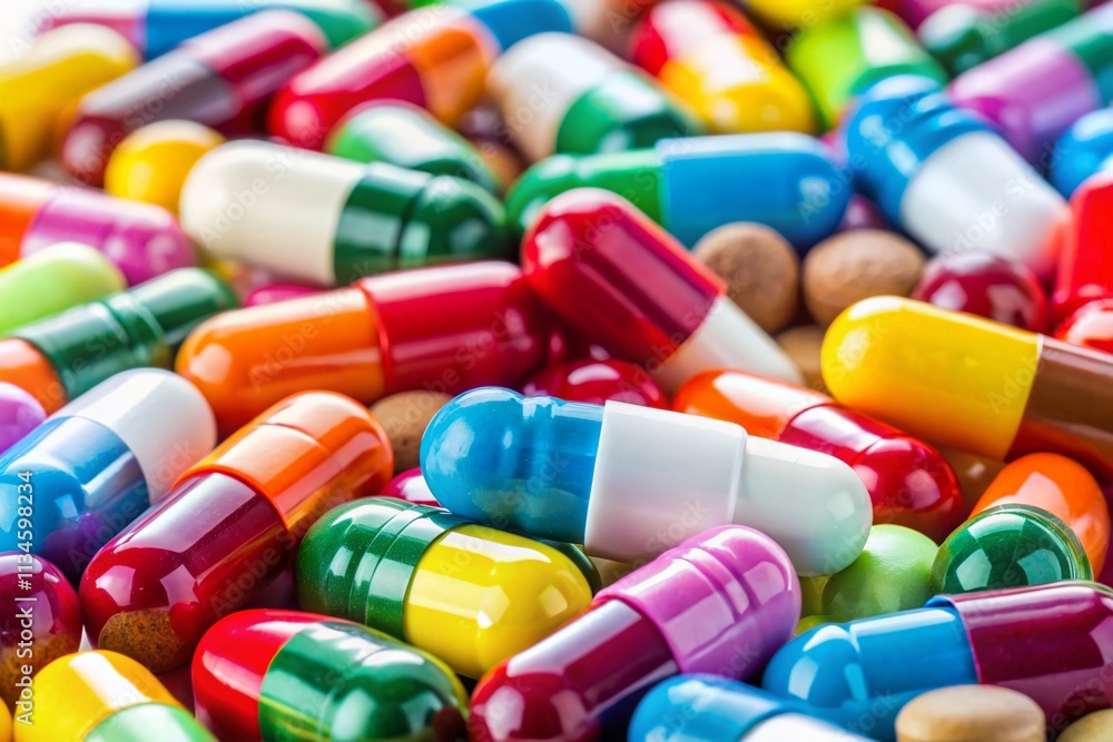 A Colorful Pile of Medicine Capsules and Tablets in Macro Photography Showcasing Vibrant Colors and Textures for Health and Wellness Themes A Colorful Pile of Medicine Capsules and Tablets in Macro Photography Showcasing Vibrant Colors and Textures for Health and Wellness Themes