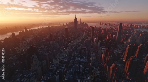 Wallpaper Mural Aerial view of Manhattan skyline at sunrise. Torontodigital.ca