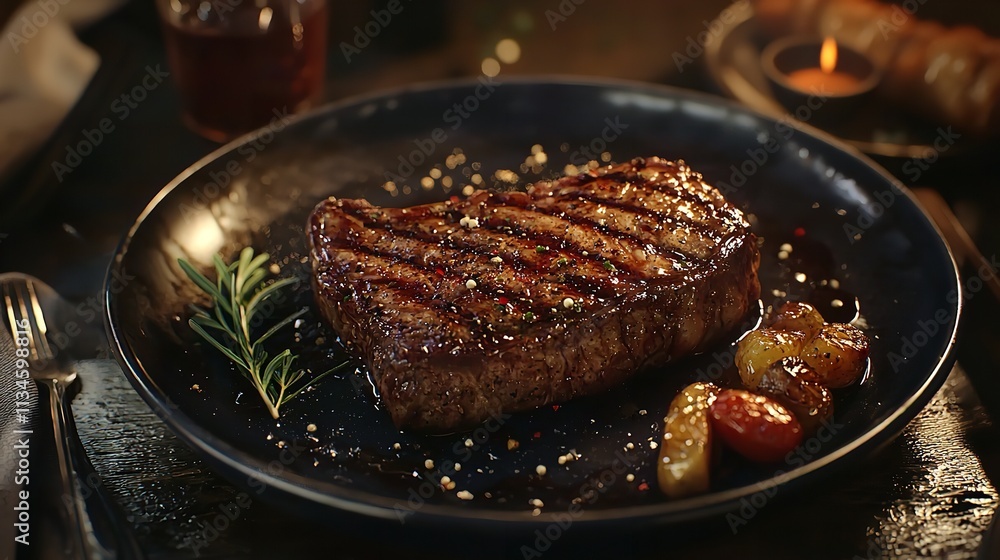 Fototapeta premium Expensive Steak on a Luxurious Dinner Plate – Gourmet Food Presentation