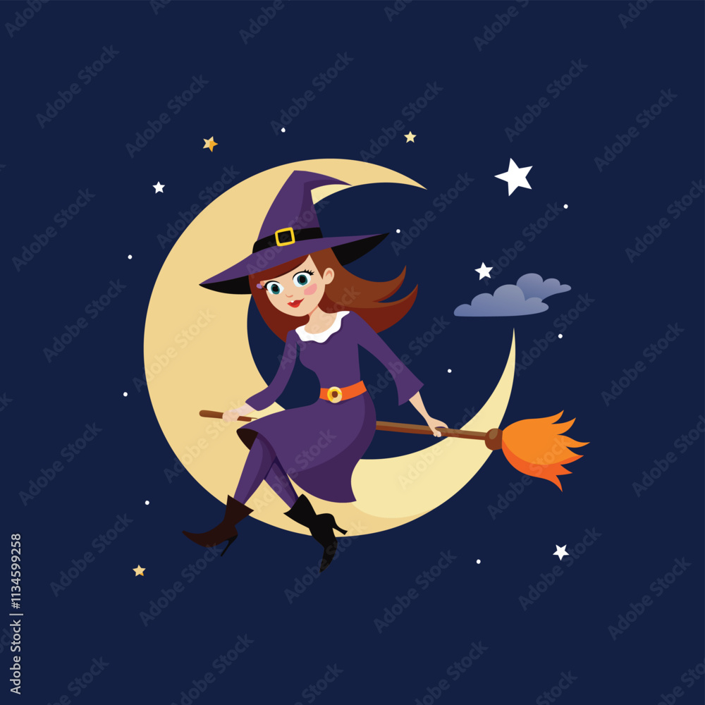Black silhouette Cute witch flying on a broomstick isolated on white background Black silhouette Cute witch flying on a broomstick isolated on white background