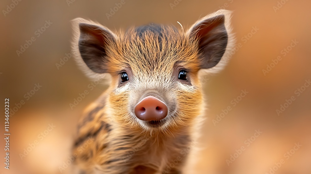 Adorable Baby Wild Boar with Striking Facial Features and Soft Fur Surrounded by Nature, Captured in a Warm, Autumnal Setting Adorable Baby Wild Boar with Striking Facial Features and Soft Fur Surrounded by Nature, Captured in a Warm, Autumnal Setting