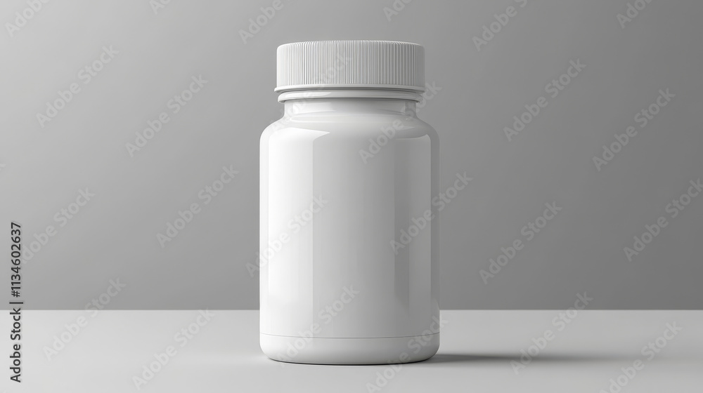 White plastic pill bottle for vitamin supplement. 3d blank medicine container vector mockup. Medical capsule or powder can design with empty label for prescription. Realistic sport protein canister White plastic pill bottle for vitamin supplement. 3d blank medicine container vector mockup. Medical capsule or powder can design with empty label for prescription. Realistic sport protein canister