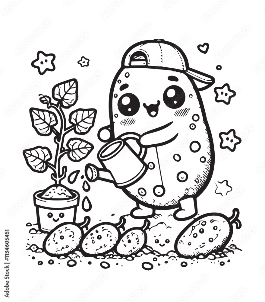 Coloring page design cucumber watering seed Coloring page design cucumber watering seed