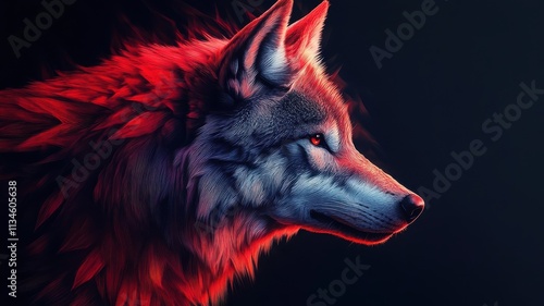 Stylized wolf, designed with sharp lines and unique color contrasts, creating a striking and modern visual. photo