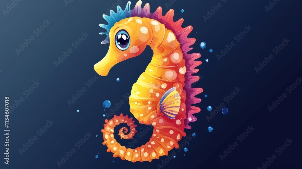 A seahorse in cartoon art style, with exaggerated features and bright, playful colors for a whimsical and fun representation. A seahorse in cartoon art style, with exaggerated features and bright, playful colors for a whimsical and fun representation.