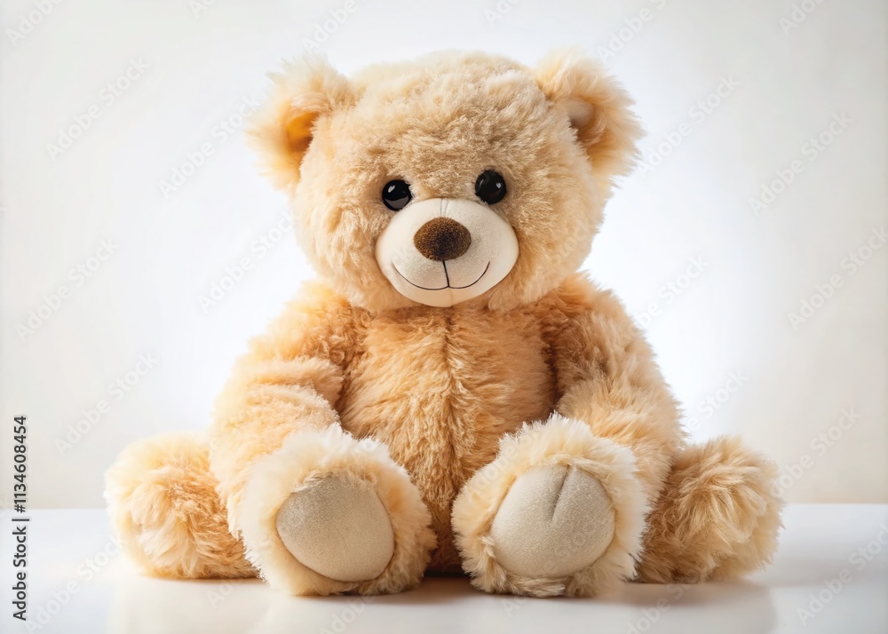 Adorable Plush Bear on a Soft White Background, Perfect for Children's Decor, Gifts, and Cuddly Companions – A Heartwarming Addition to Any Nursery or Playroom Adorable Plush Bear on a Soft White Background, Perfect for Children's Decor, Gifts, and Cuddly Companions – A Heartwarming Addition to Any Nursery or Playroom