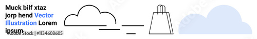 Cloud shape, shopping bag, editable text space and lorem ipsum placeholder text. Ideal for cloud computing, e-commerce, online shopping, digital storage, web services, data management retail