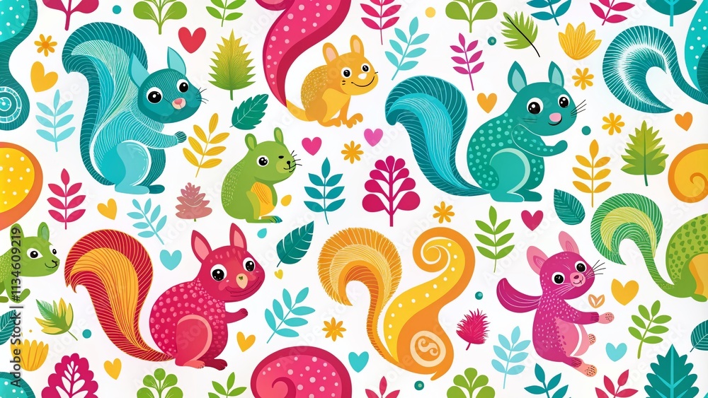 Adorable Squirrel Pattern Design Featuring Playful and Cute Illustrations of Squirrels in a Charming and Whimsical Style for Home Decor and Children’s Products
