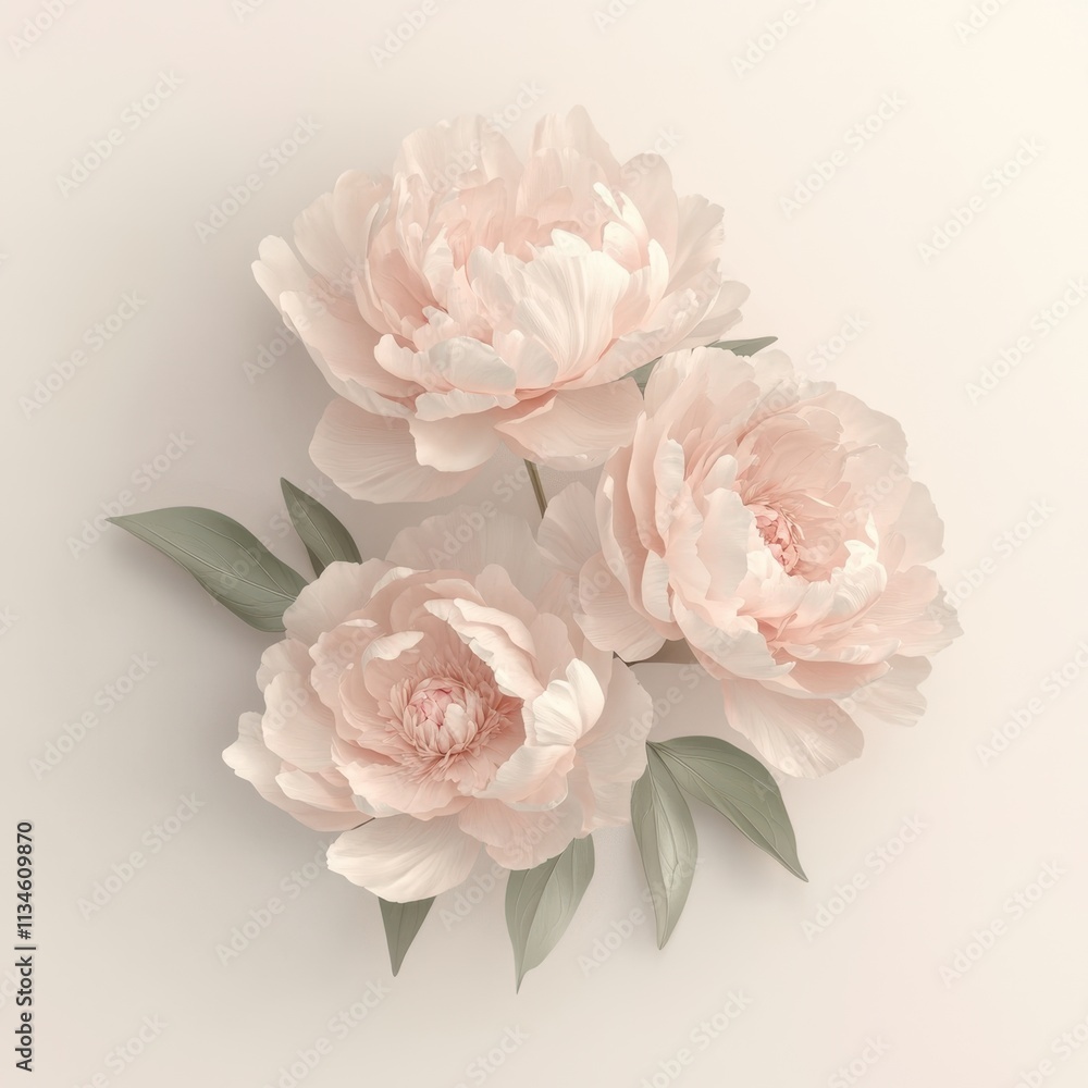 Delicate Pink Peonies on Beige Background. Delicate Pink Peonies on Beige Background.