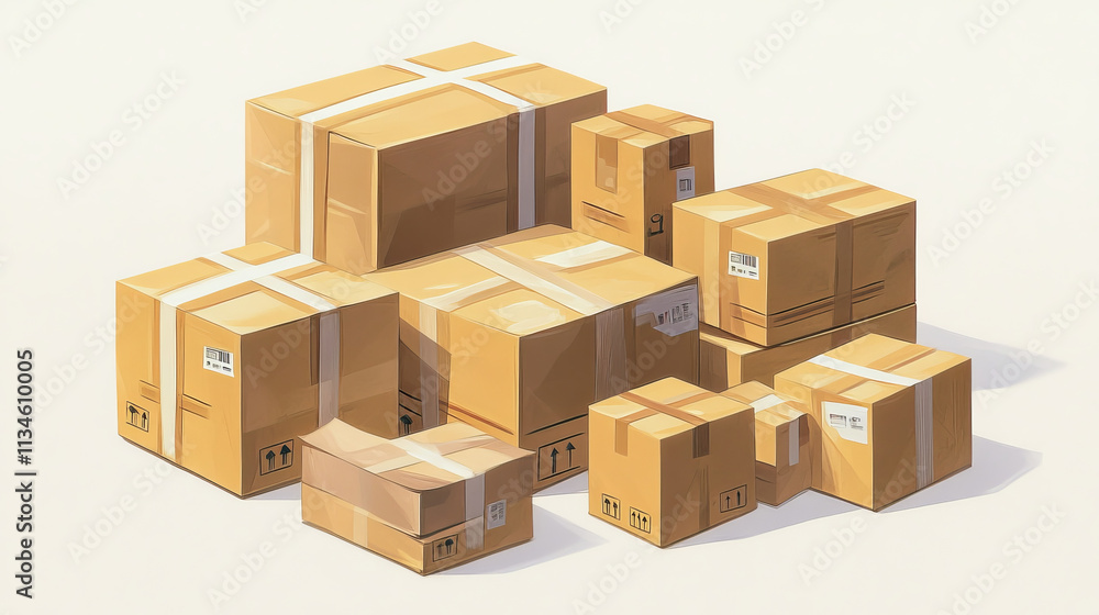 3D set of cardboard boxes isolated on white background. Vector realistic illustration of carton package for parcel delivery, closed and open packaging, product stored at warehouse, shopping order 3D set of cardboard boxes isolated on white background. Vector realistic illustration of carton package for parcel delivery, closed and open packaging, product stored at warehouse, shopping order