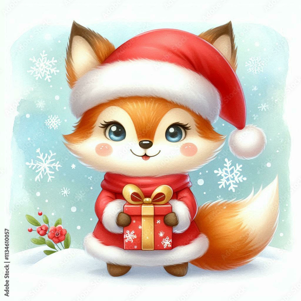 christmas fox with santa hat christmas fox with santa hat