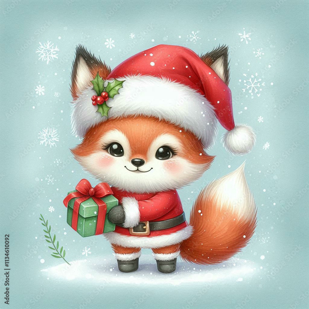 fox with santa claus costume with christmas gift fox with santa claus costume with christmas gift