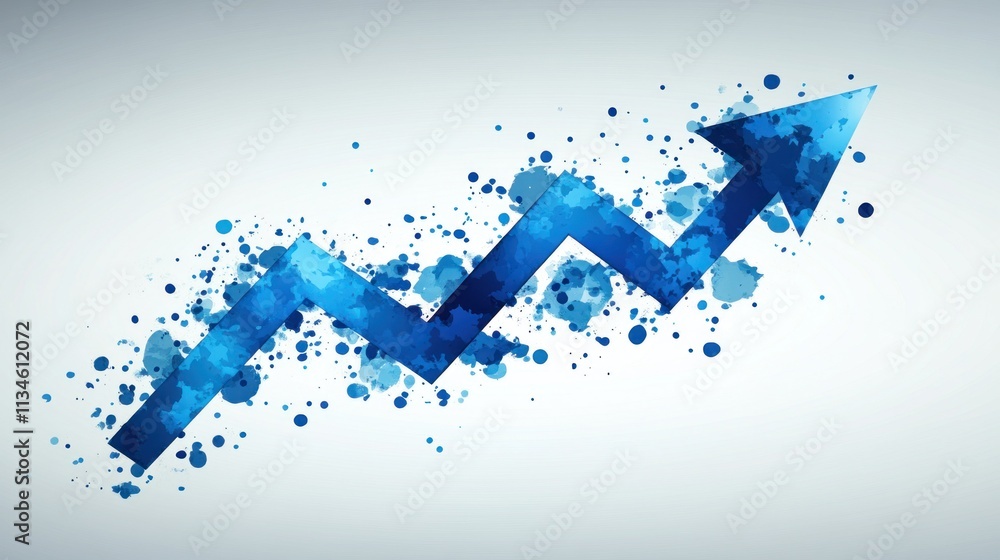 Obraz premium A blue zigzag line with splashes represents an upward trend in performance metrics over time