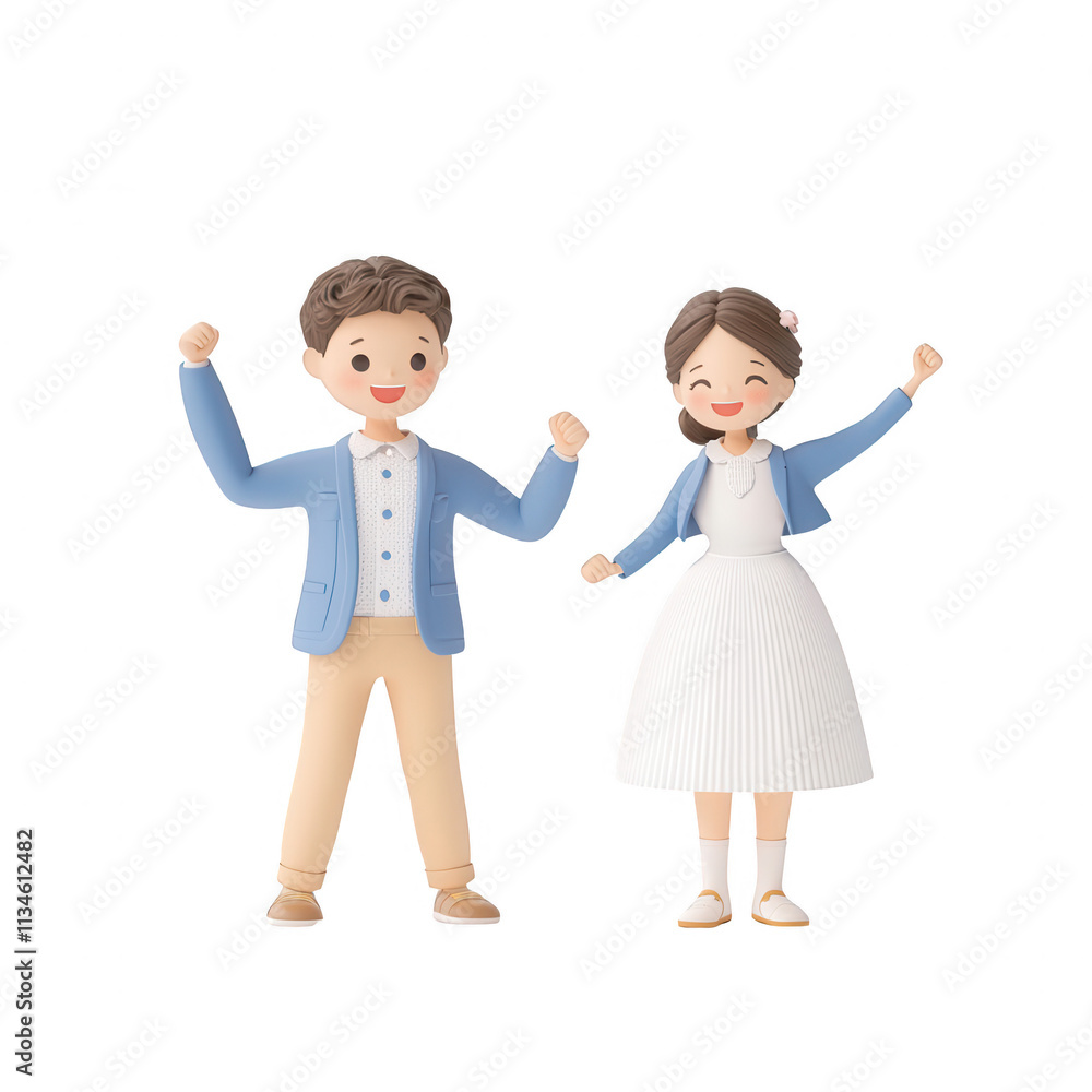 Cheerful couple celebrating a moment of joy with raised arms and smiles., isolated on a transparent background. Cheerful couple celebrating a moment of joy with raised arms and smiles., isolated on a transparent background.