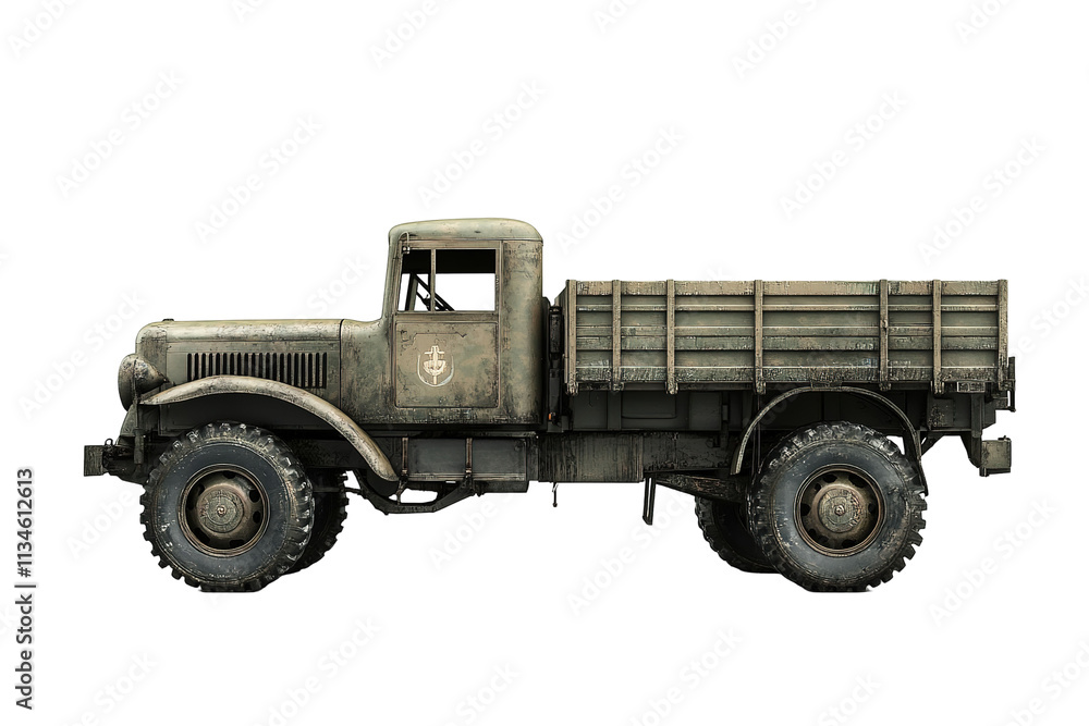 A truck with a white stripe on the side and a black cross on the hood. on transparent background. A truck with a white stripe on the side and a black cross on the hood. on transparent background.