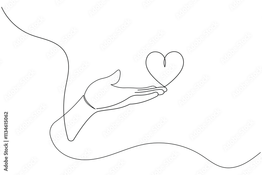 Obraz premium One continuous line drawing of palm of hand and human arm in isolate outline simple vector icon