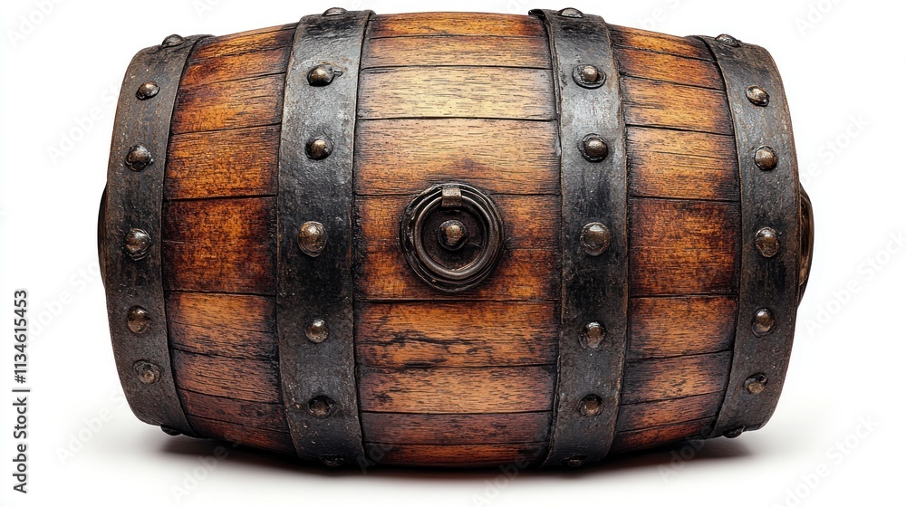 Aged wooden barrel with iron bands and rings, isolated on white. Aged wooden barrel with iron bands and rings, isolated on white.