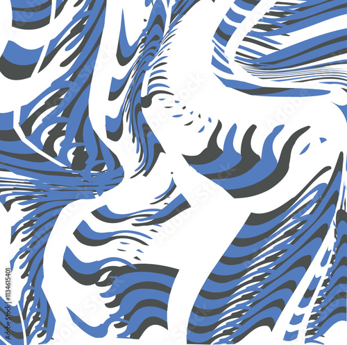 The distorted texture consists of blue and dark pieces that are striving somewhere upwards.