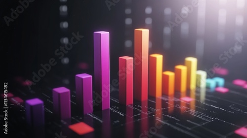 Vibrant 3D Bar Graph Representing Data Analysis and Growth Insights